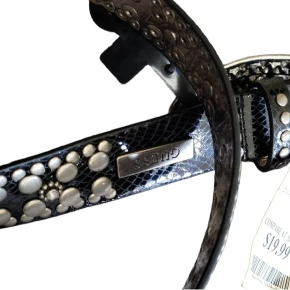 NWT Vintage Guess women's rhinestone Synthetic face and back boho belt, black, S